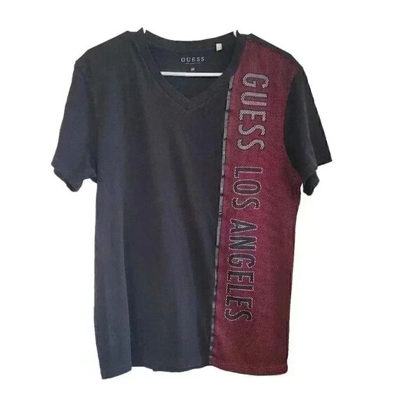 Guess Men's Black/Red Graphic Logo with Netting Short Sleeve - Picture 1 of 8
